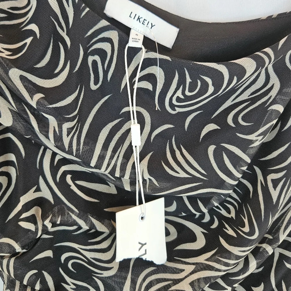 Likely Gemella Womens Mini Dress Sz 6 Black-Cream One Shoulder Asymmetrical Hem - Picture 6 of 14